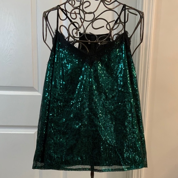 Sequin Green Spaghetti Strap Holiday Party Top Plus Size 3X NWT - Picture 1 of 5